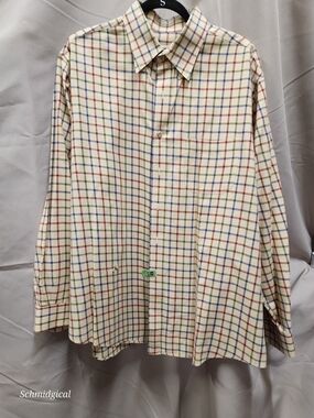 Viyella Cream Plaid Button-Down‎ with Red and Blue Check FLAW